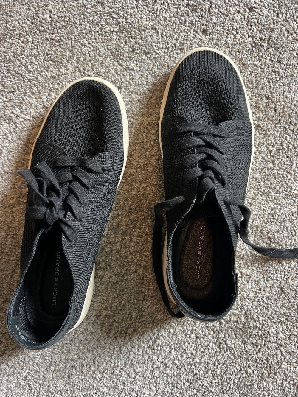 Lucky Brand Women's Black Knit Lace-Up Sneakers with White Sole
